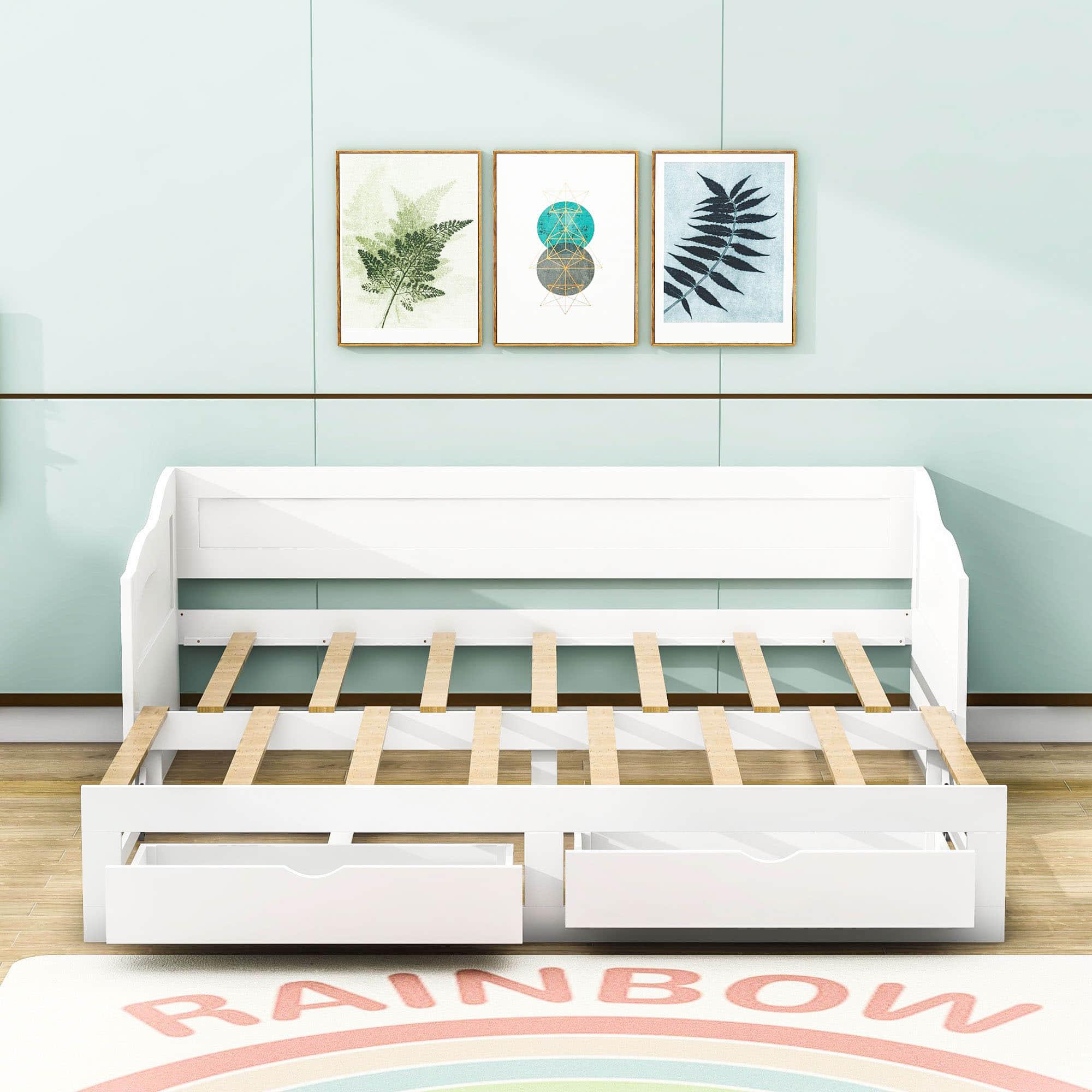 Wood Twin to King Extendable Daybed with Trundle and Storage Drawers