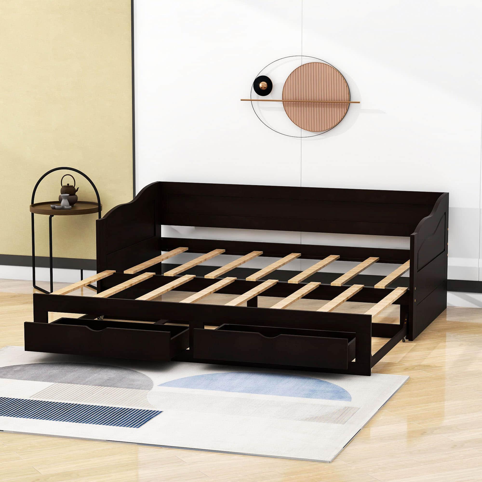 Wood Twin to King Extendable Daybed with Trundle and Storage Drawers