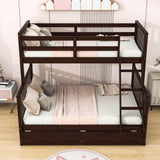 Wooden Classic Twin Over Full Bunk Bed with Ladder and Storage Drawers