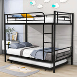 Twin Over Twin Classic Metal Bunk Bed with Trundle - [Detachable, Ladder]