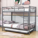 Twin Over Twin Classic Metal Bunk Bed with Trundle - [Detachable, Ladder]