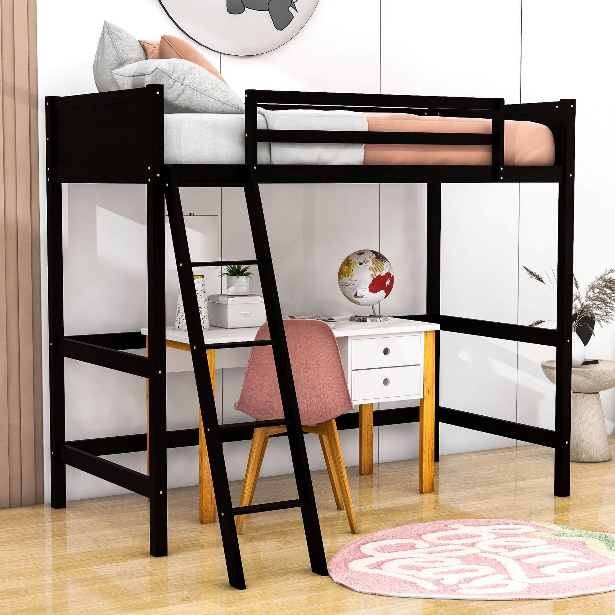 Solid Wood Twin Loft Bed with Interchangeable Ladder for Kids, Adults- [Medium]