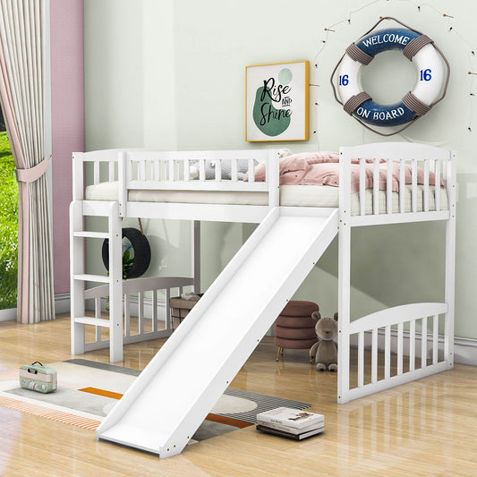 Low Twin Loft Bed with Slide for Kids - [Wood, Interchangeable]