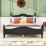 Traditional Full Size Low Profile Wood Platform Bed Frame with Headboard