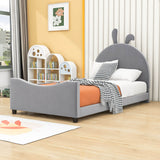 Cute Twin Size Low Profile Upholstered Toddler Bed with Rails