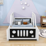 Wooden Jeep Car-Shaped Twin Bed Frame for Kids, Toddler - [Floor Bed]