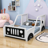 Wooden Jeep Car-Shaped Twin Bed Frame for Kids, Toddler - [Floor Bed]