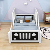 Wooden Jeep Car-Shaped Twin Bed Frame for Kids, Toddler - [Floor Bed]