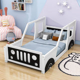 Wooden Jeep Car-Shaped Twin Bed Frame for Kids, Toddler - [Floor Bed]