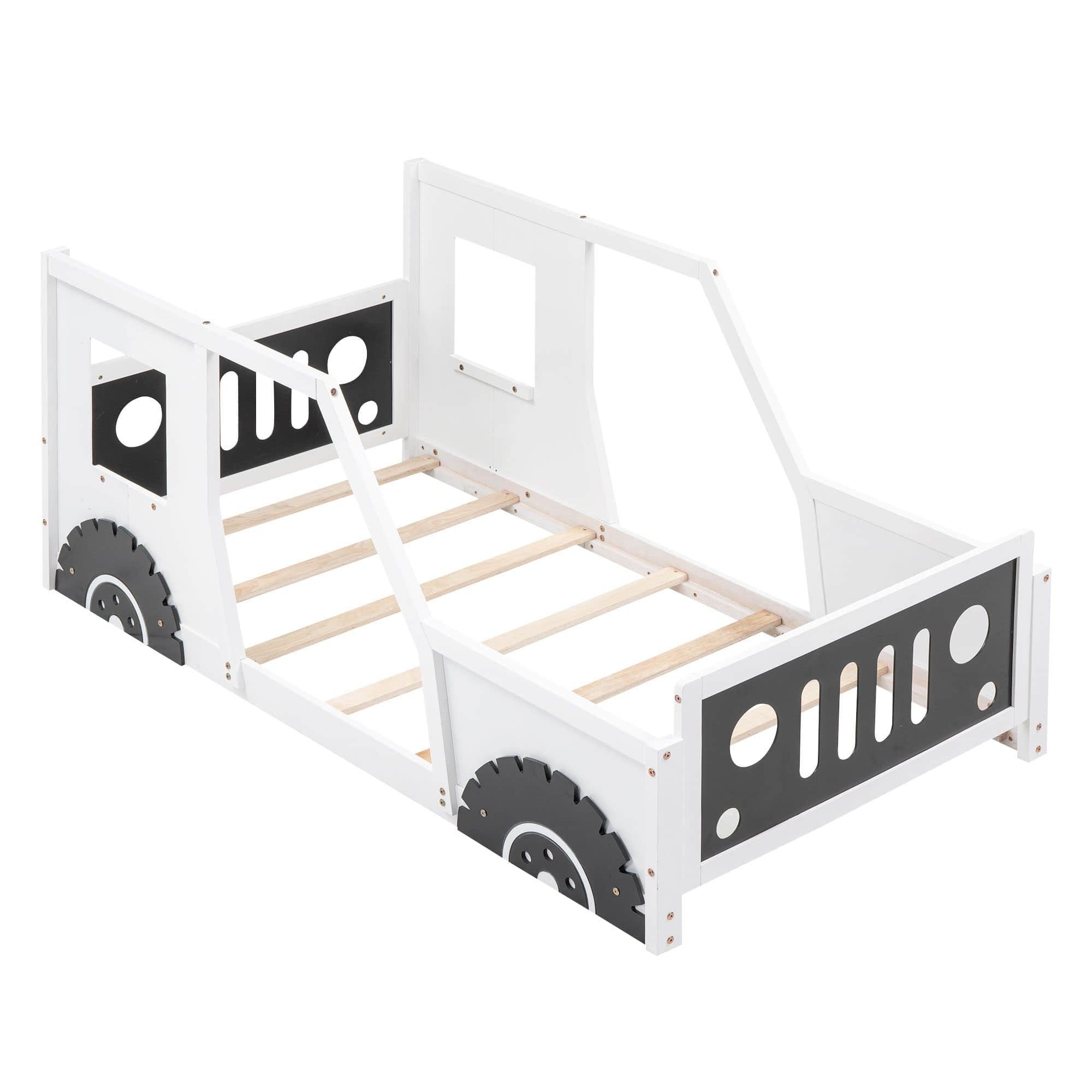 Wooden Jeep Car-Shaped Twin Bed Frame for Kids, Toddler - [Floor Bed]