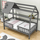 Twin Size Montessori Wooden Kids Low Farmhouse Bed Frame with Rails