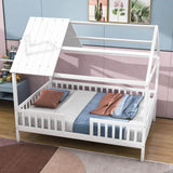 Full Wooden Kids Low Montessori Farmhouse Bed Frame with Rails