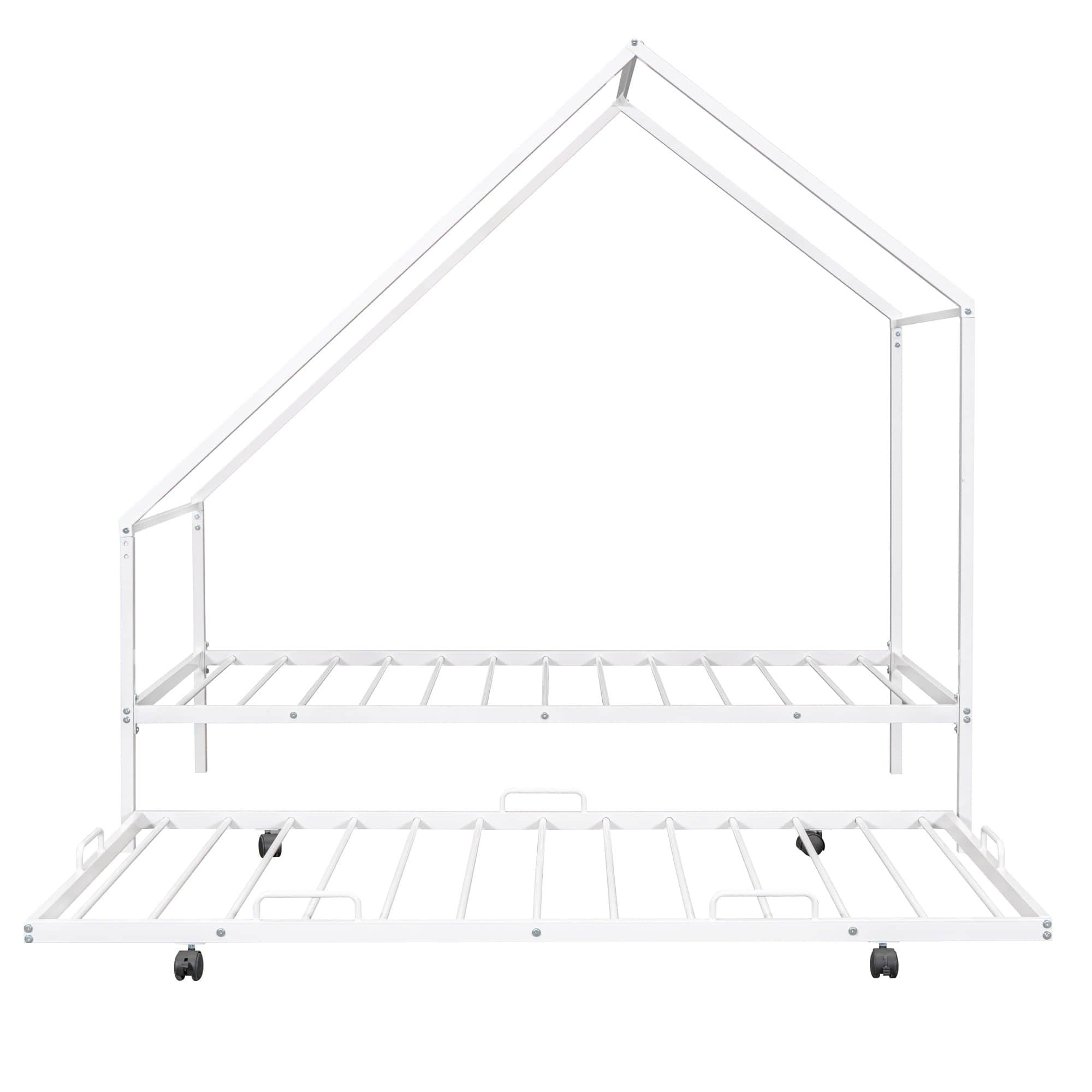 Twin Size Metal Tent House Bed Frame with Twin Trundle Bed