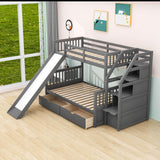 Twin Over Full Bunk Beds with Slide and Stairs, Storage for Kids - [Drawers, Cabinet]