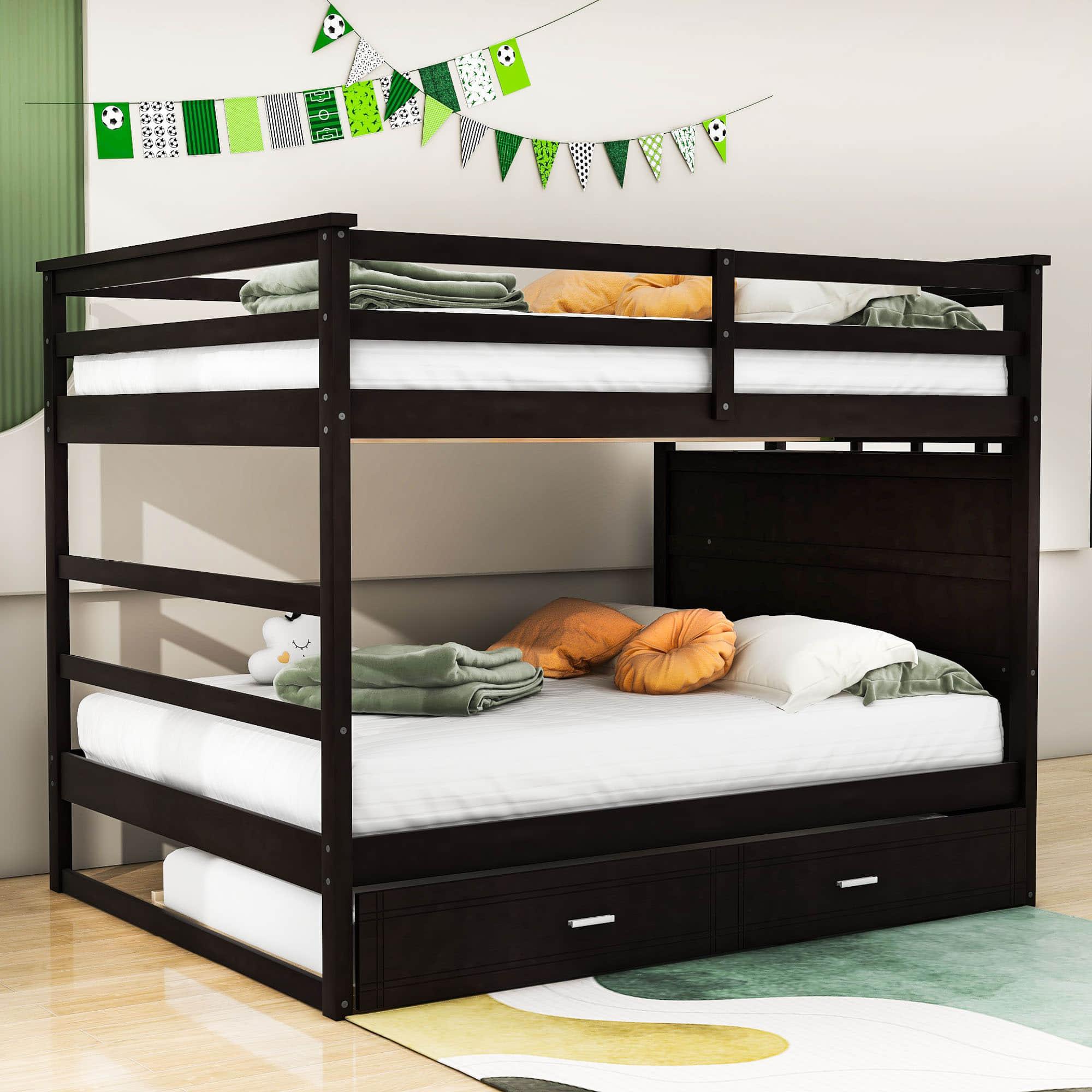 Full Size Bunk Beds with Stairs and Trundle, Storage for Kids, Adults