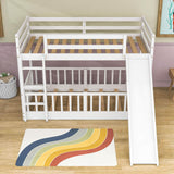 Wooden Twin Over Twin Low Bunk Beds with Slide for Kids, Toddler - [Floor]