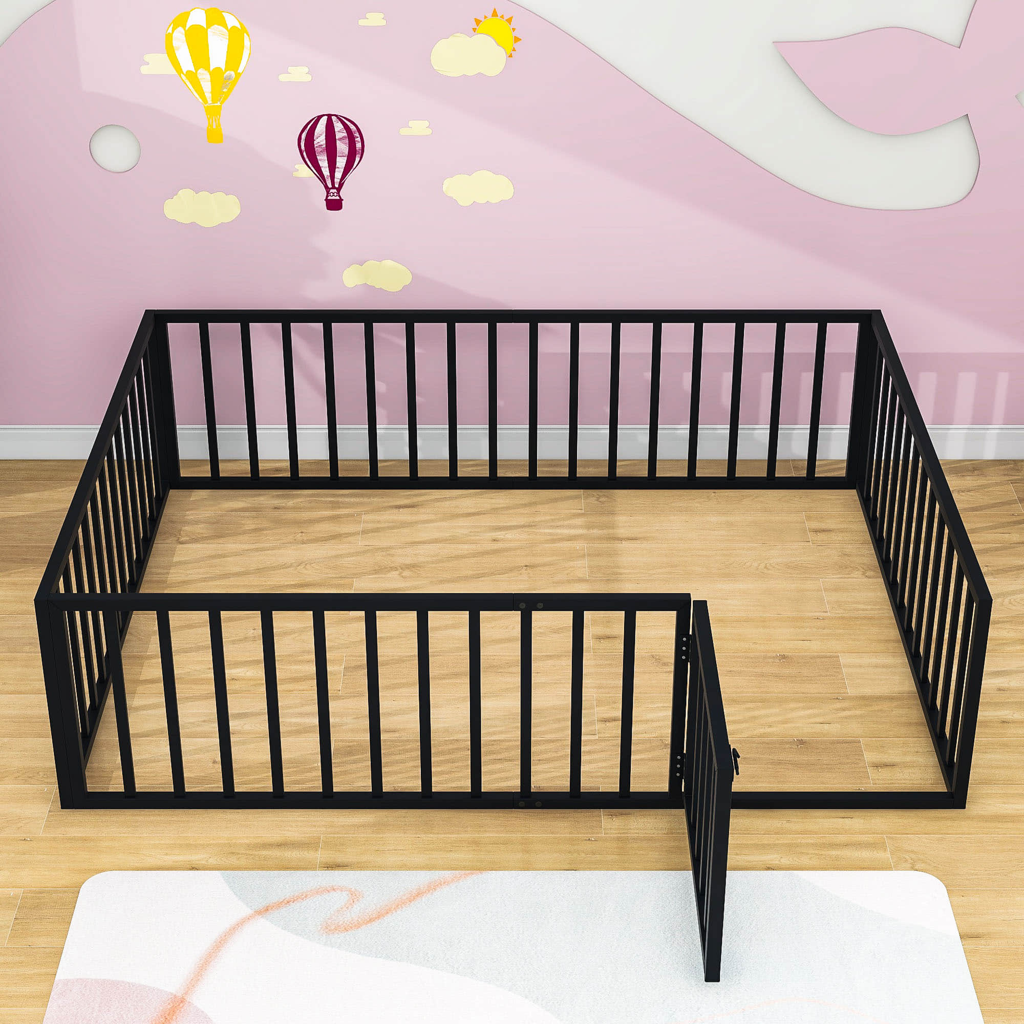 Metal Montessori Queen Toddler Floor Bed with Rails for Kids