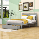 Wood Full Size Platform Bed Frame with Headboard and Storage