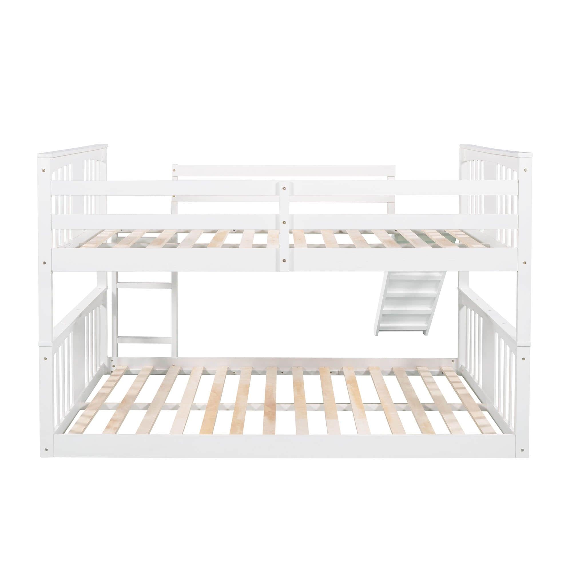 Low Full Over Full Bunk Beds with Slide for Kids Toddler - [Wooden]