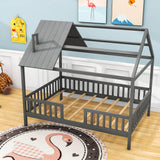 Full Wooden Kids Low Montessori Farmhouse Bed Frame with Rails