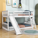 Low Twin Over Twin Bunk Beds with Slide for Kids Toddler - [Wooden, Floor, Interchangeable]