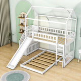 Floor Twin Bunk Beds for Toddlers Kids with Stairs and Slide - [Wood]