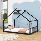 Full Size Metal House Floor Bed for Toddler, Kids