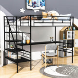 Metal High Twin Size Loft Bed Frame with Desk and Stairs for Adults, Kids