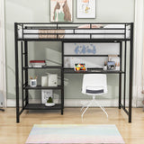 Metal Twin Loft Bed with Desk and Storage Shelves for Adults, Kids