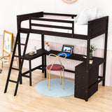 Wood Twin Size Loft Bed with Desk and Storage Shelves for Kids, Adult