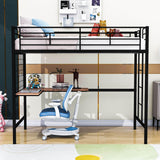 Twin Metal Loft Bed Frame with L-Shaped Desk and Grid