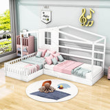 Wooden Montessori Twin Size House Double Kids Bed with Rails