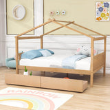 Wooden Full Size House Bed with Storage Drawers for Kids