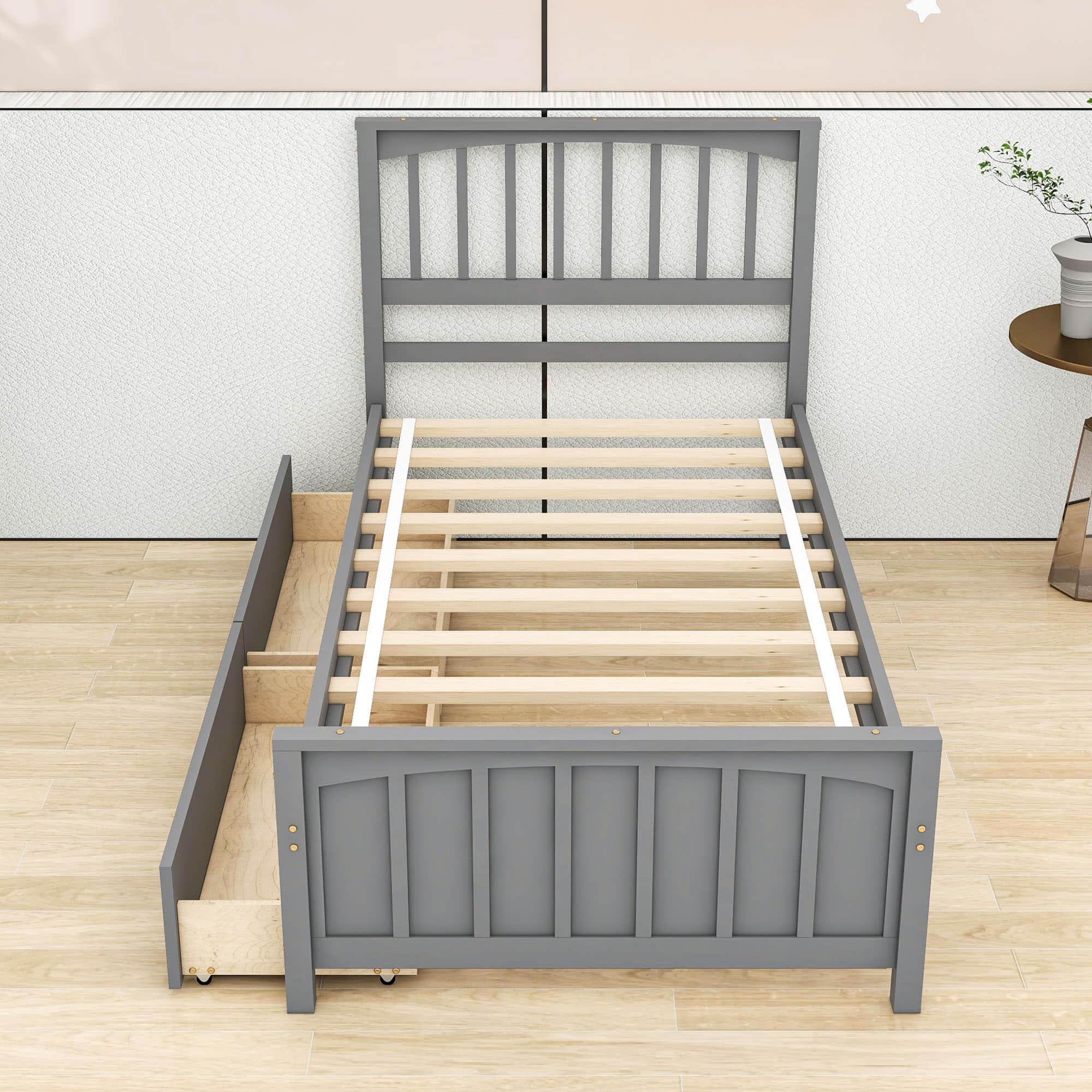 Wood Kids Storage Bed Frame with Headboard and Drawers