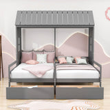 Double Twin House Beds with Storage Drawers - [Wooden]