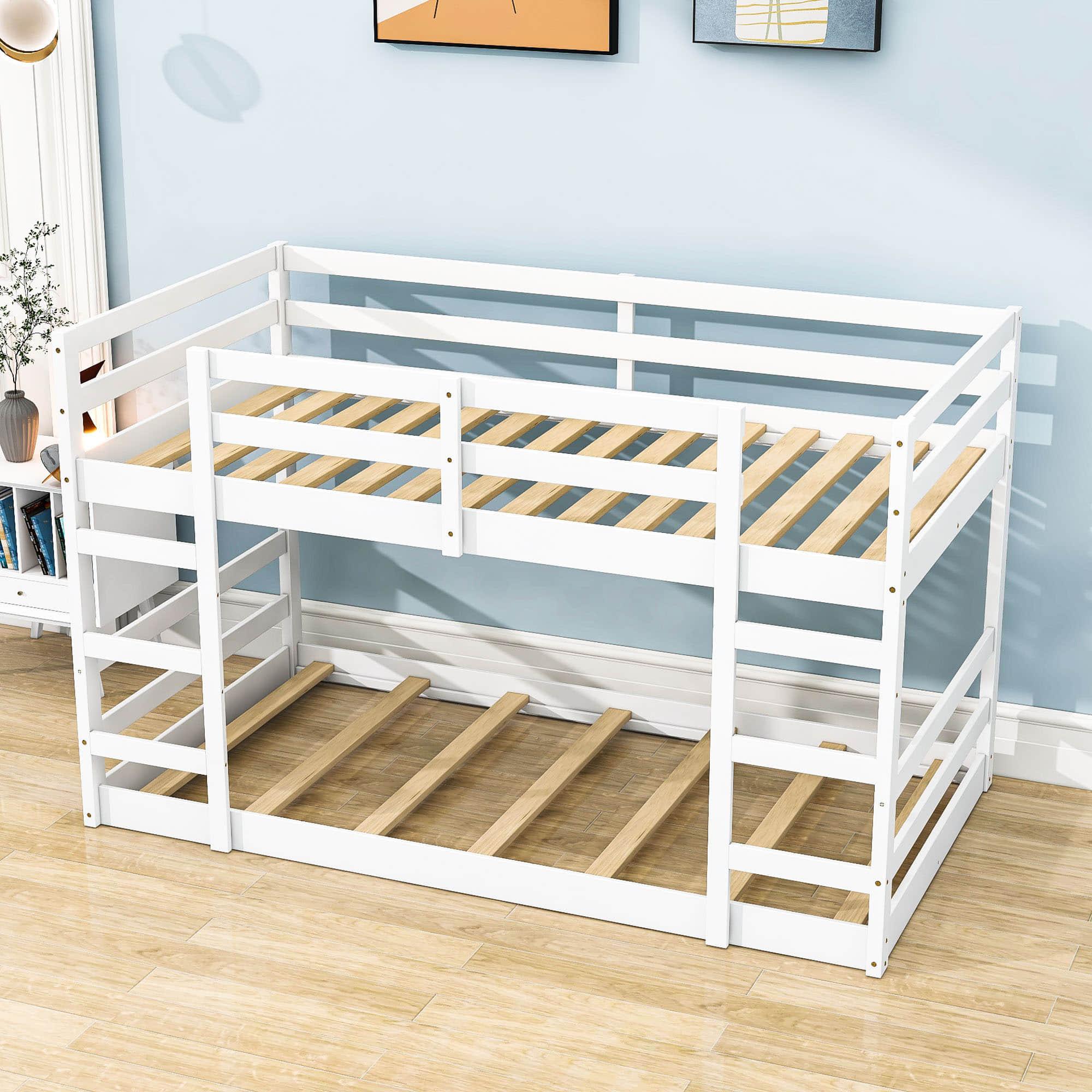 Montessori Low Twin Over Twin Bunk Beds for Kids Toddler - Wooden