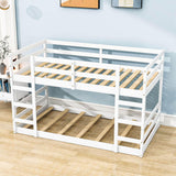 Montessori Low Twin Over Twin Bunk Beds for Kids Toddler - Wooden