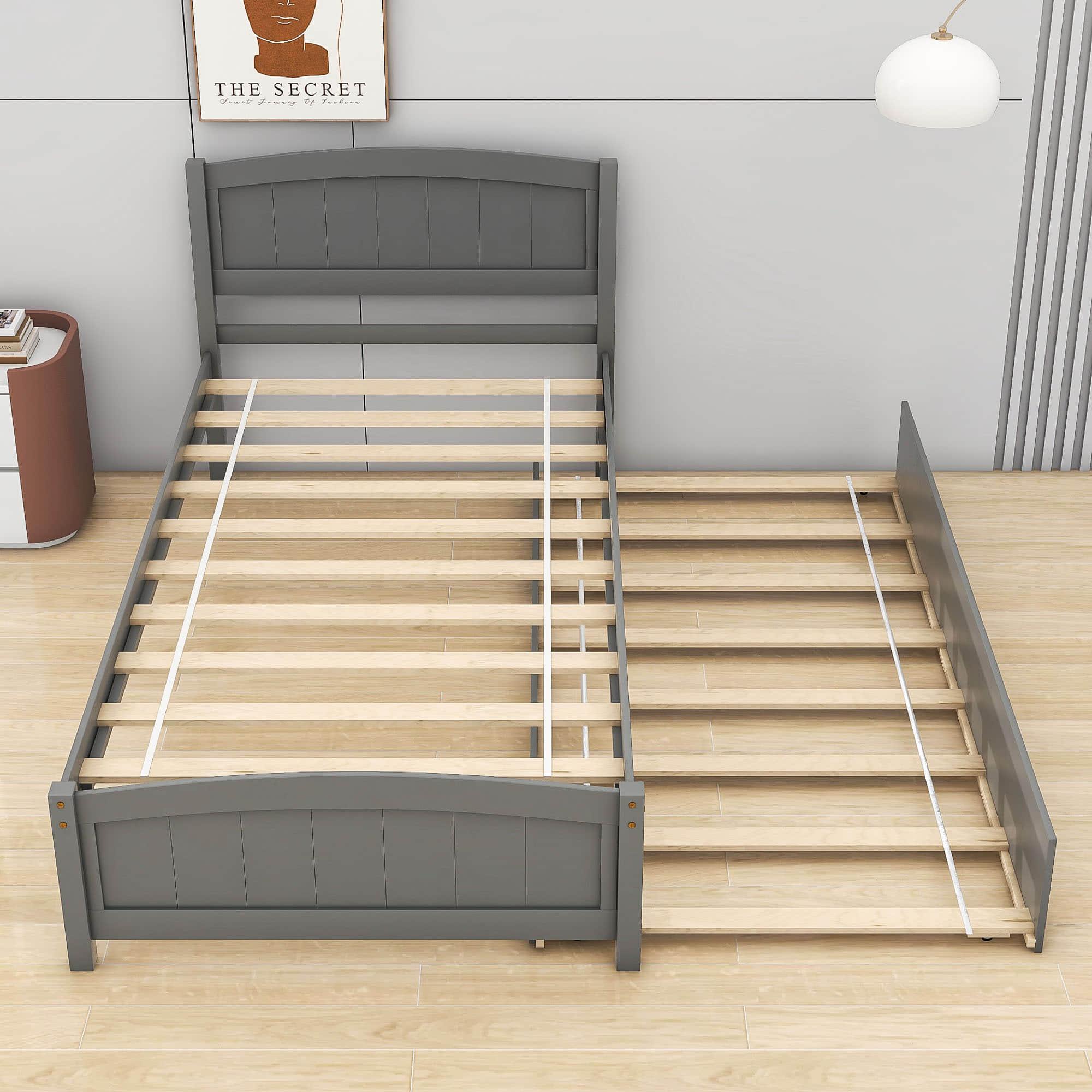 Twin Platform Bed Frame with Twin Trundle and Headboard