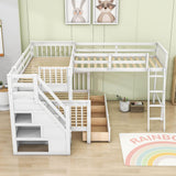 Twin Over Full Corner Loft Bunk Beds with Stairs and Storage - [Wood, Triple, Drawers]