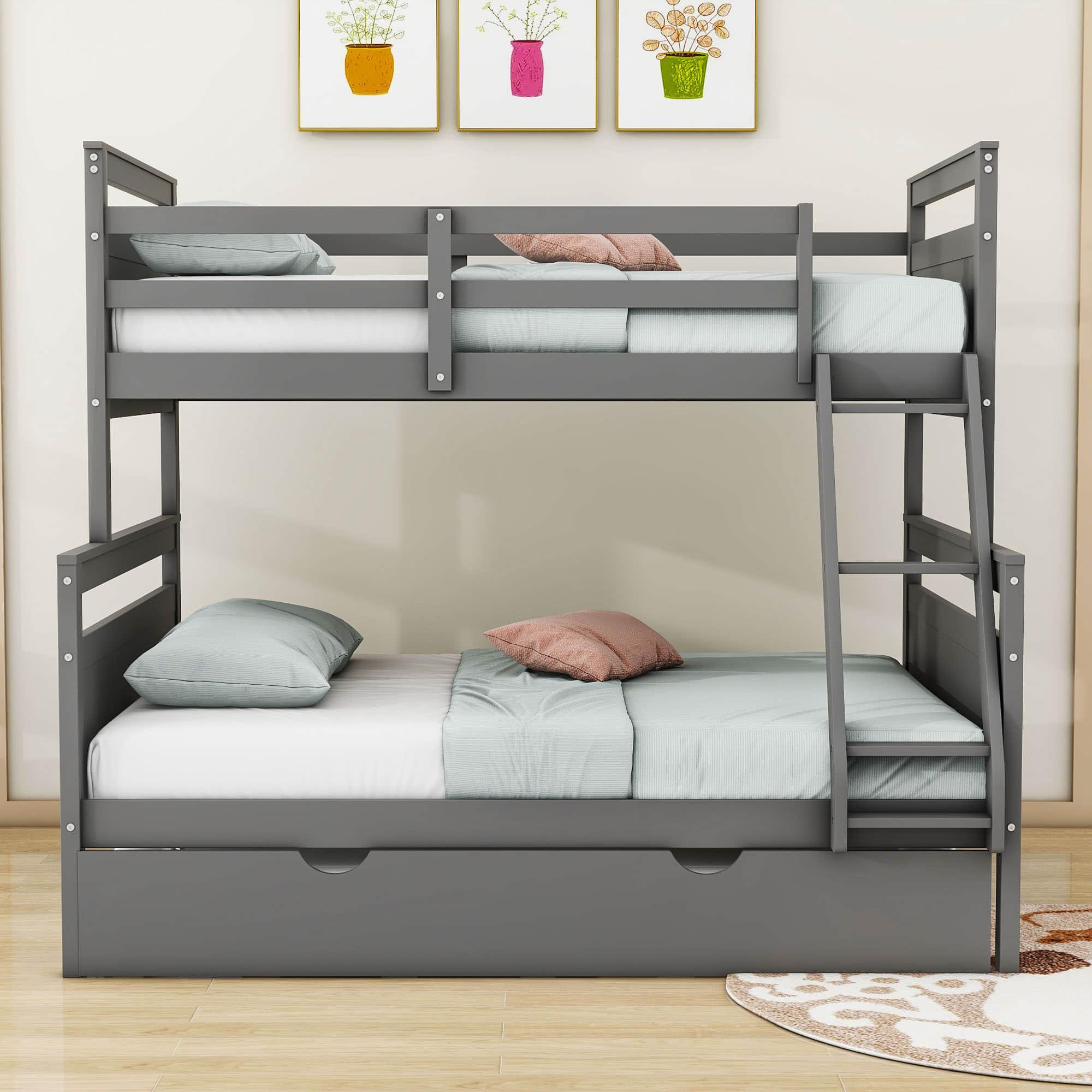 Modern Twin Over Full Bunk Beds with Trundle for Kids, Adults - [Wooden, Convertible]