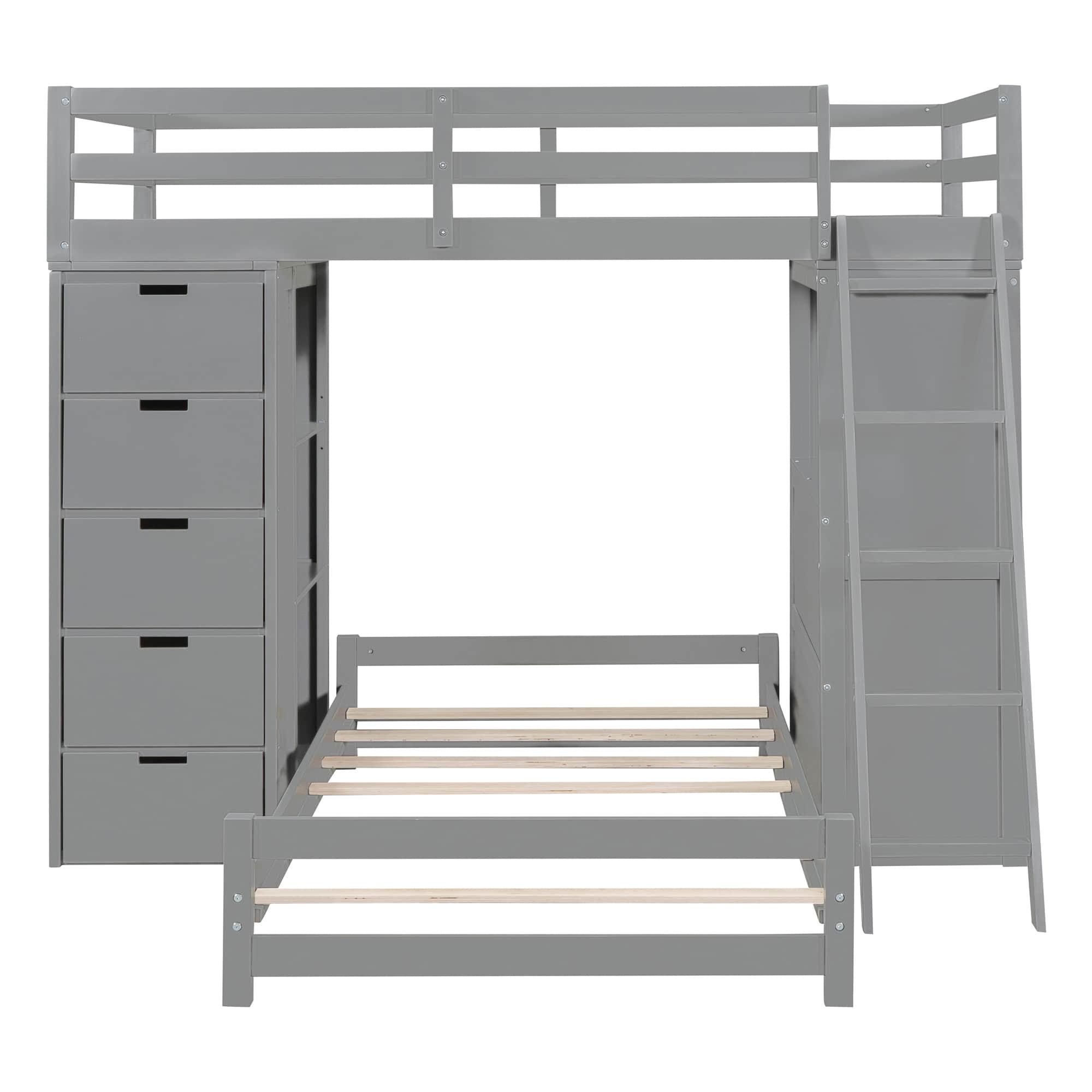 Smart Twin Over Twin Bunk Beds with Desk and Storage Chest, Drawers