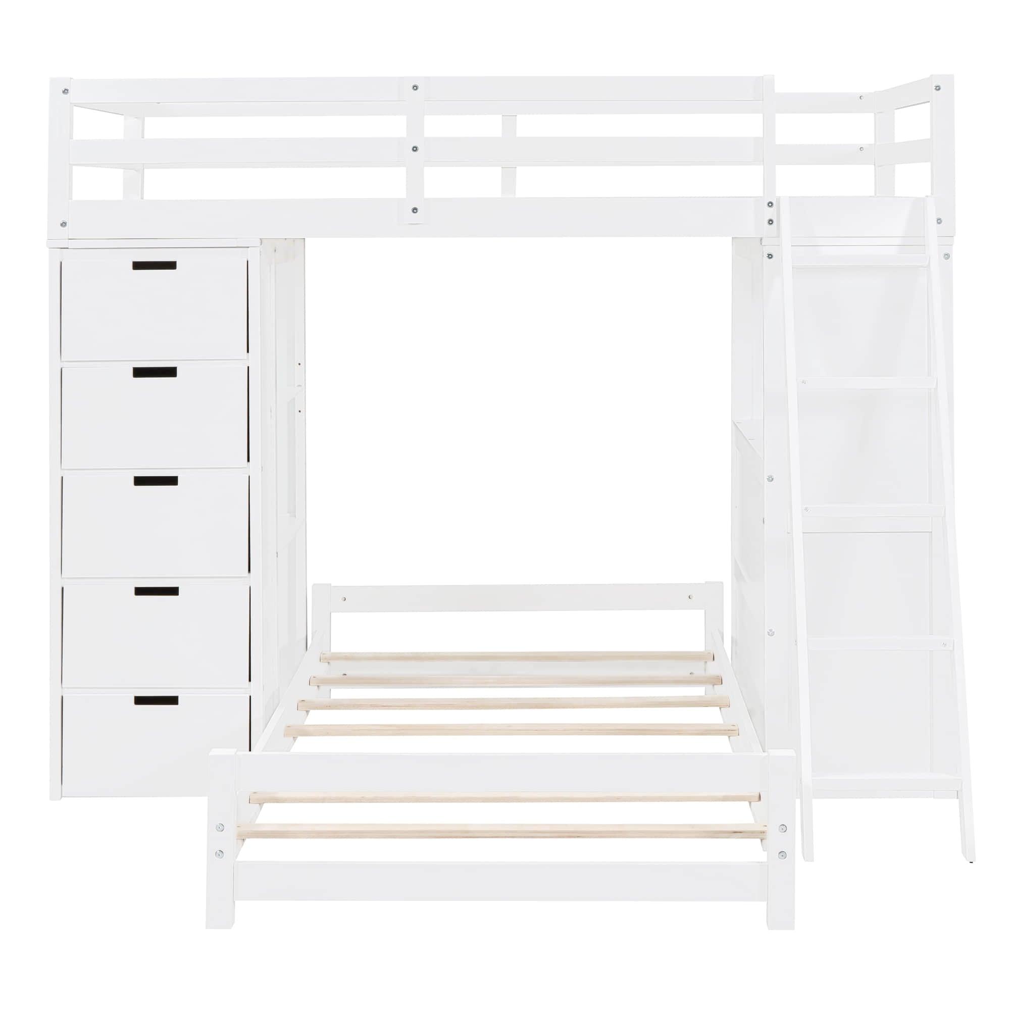 Smart Twin Over Twin Bunk Beds with Desk and Storage Chest, Drawers