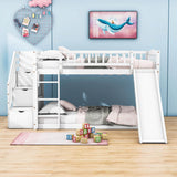 Twin Over Twin Bunk Beds with Slide and Stairs for Kids, Toddler - [Storage, Wood, Interchangeable]