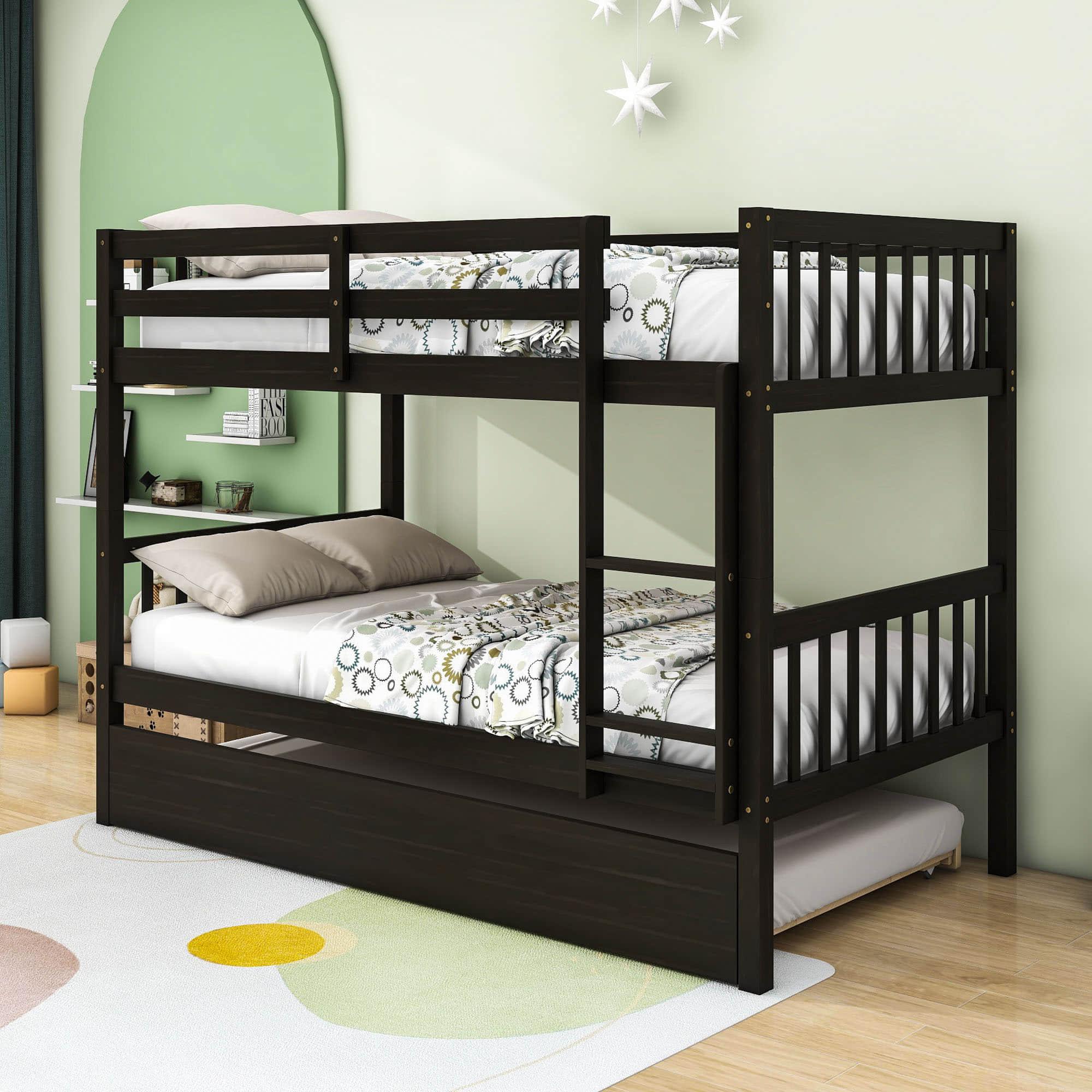 Convertible Twin Over Twin Bunk Beds with Trundle for Kids, Teens - [Solid Wood]