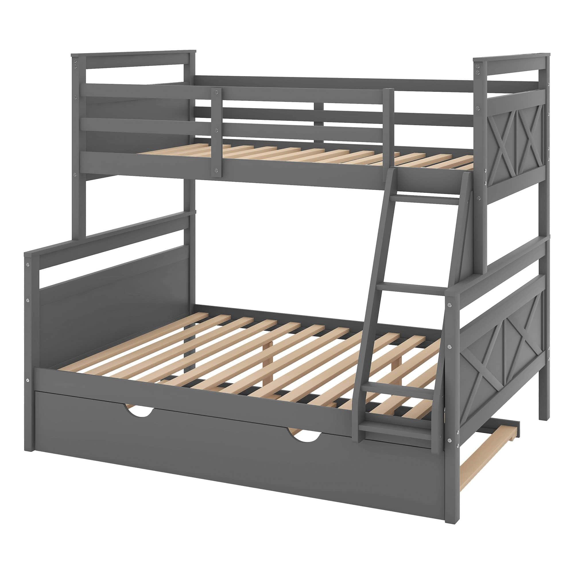 Modern Twin Over Full Bunk Beds with Trundle for Kids, Adults - [Wooden, Convertible]