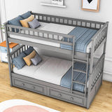 Convertible Twin Over Twin Bunk Beds with Storage Drawers - [Wooden]