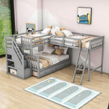 Twin Over Full Corner Loft Bunk Beds with Stairs and Storage - [Wood, Triple, Drawers]