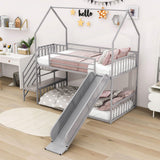 Metal House Twin Loft Bunk Beds for Kids with Stairs and Slide - [Low]