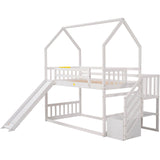 Low Twin Loft House Bunk Beds for Kids with Stairs and Slide - [Convertible]