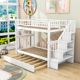 Convertible Twin Over Twin Bunk Bed with Stairs and Storage, Trundle